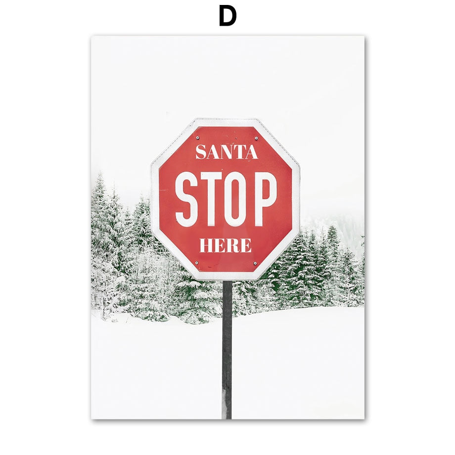 Wall Art Canvas Painting Winter Pine Tree Santa Christmas Moose Snowman Home Decor Posters Prints Wall Pictures For Living Room