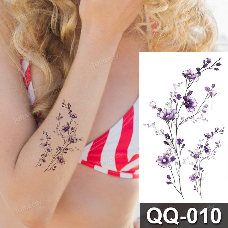 Small Plant Tattoo Sticker Flowers Purple Lavender Daisy Lovely Hand Finger Tattoos Waterproof Sleeve Body Art Temporary Tattoo