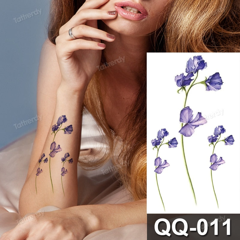 Small Plant Tattoo Sticker Flowers Purple Lavender Daisy Lovely Hand Finger Tattoos Waterproof Sleeve Body Art Temporary Tattoo