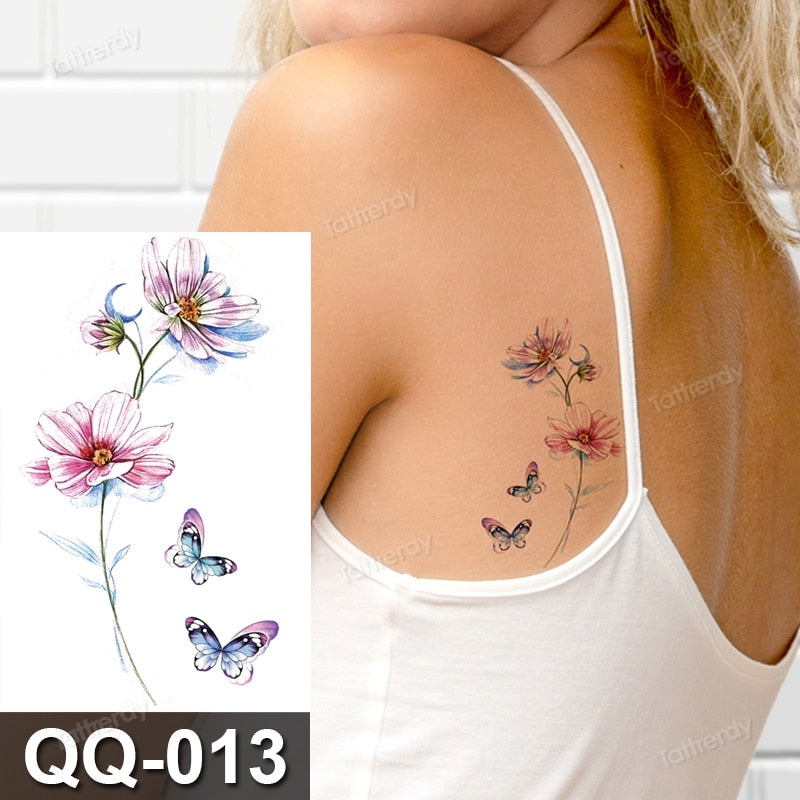 Small Plant Tattoo Sticker Flowers Purple Lavender Daisy Lovely Hand Finger Tattoos Waterproof Sleeve Body Art Temporary Tattoo