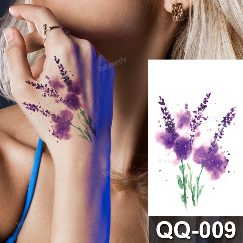 Small Plant Tattoo Sticker Flowers Purple Lavender Daisy Lovely Hand Finger Tattoos Waterproof Sleeve Body Art Temporary Tattoo