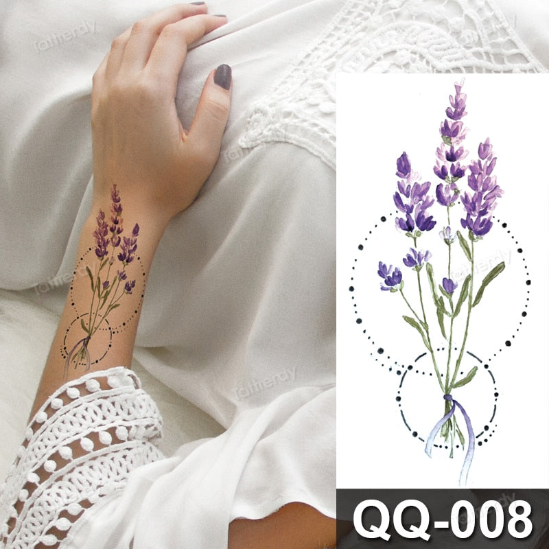 Small Plant Tattoo Sticker Flowers Purple Lavender Daisy Lovely Hand Finger Tattoos Waterproof Sleeve Body Art Temporary Tattoo