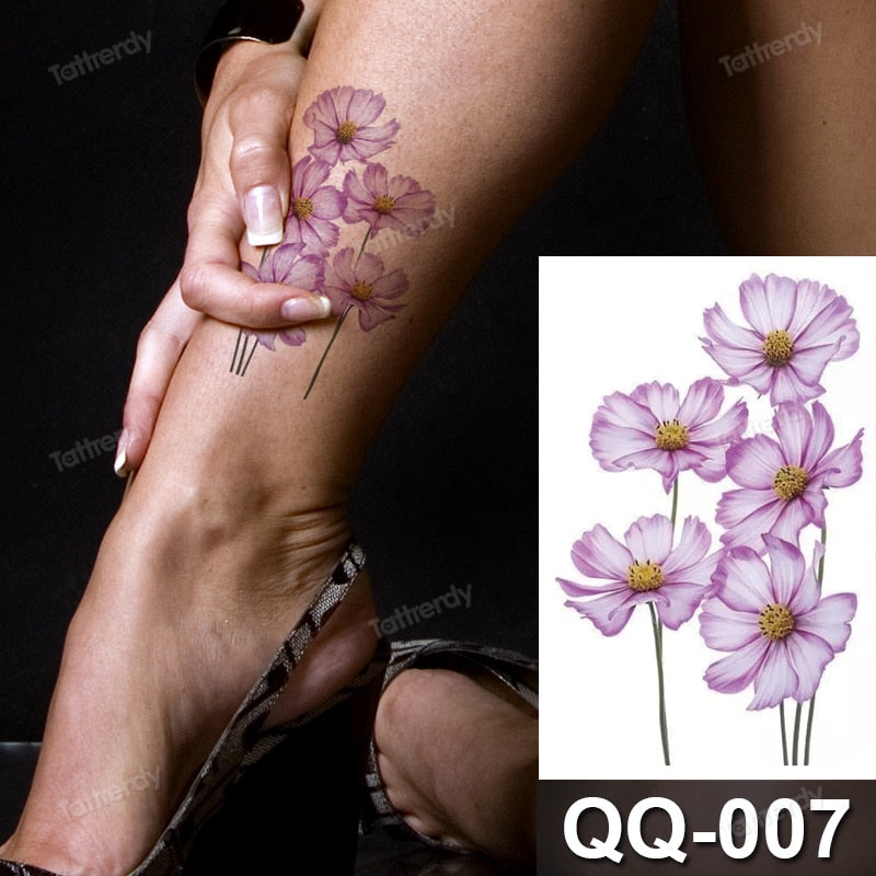 Small Plant Tattoo Sticker Flowers Purple Lavender Daisy Lovely Hand Finger Tattoos Waterproof Sleeve Body Art Temporary Tattoo