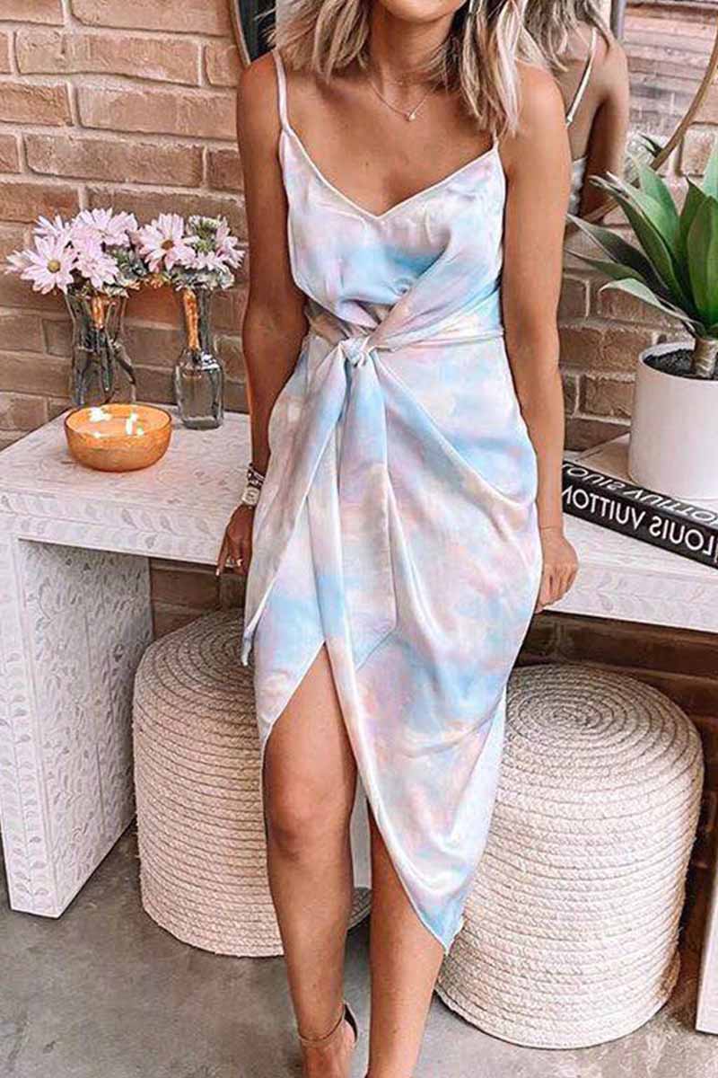 Oklulu Tie-dye Bandage Midi dresses