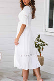 Oklulu White Lace Midi Dresses